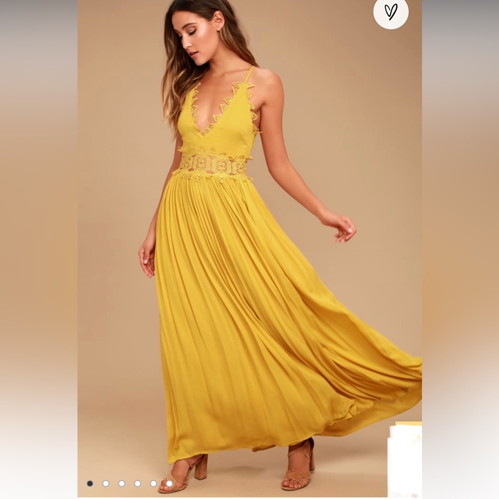 Lulus Mustard Yellow Lace Maxi Dress. Size Small. Brand New, Never Worn.